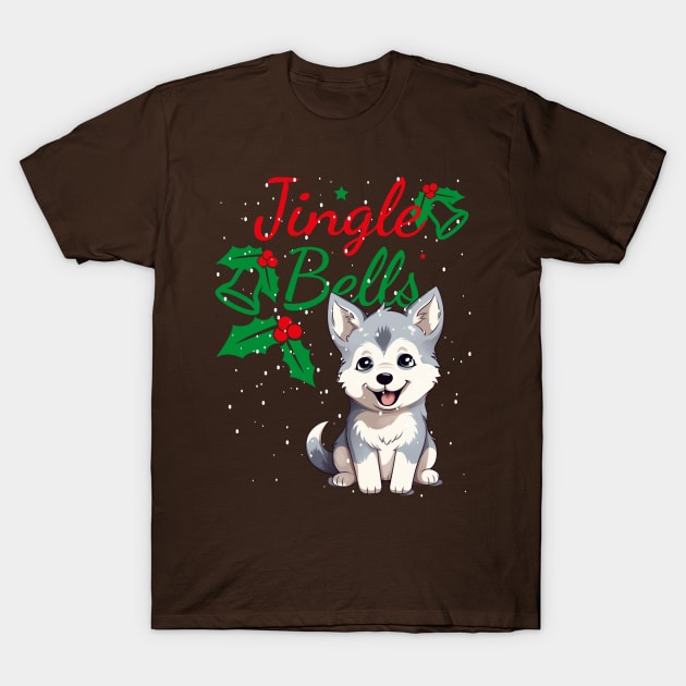 Husky Jingle Bells T-Shirt by FehuMarcinArt